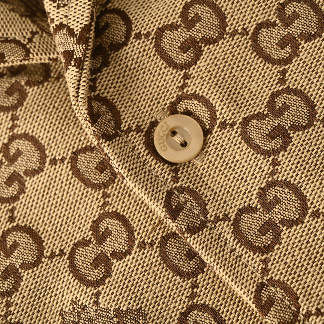 GUCCI Monogram Embroidered "Year of the Horse" Badge Cuban Collar Shirt