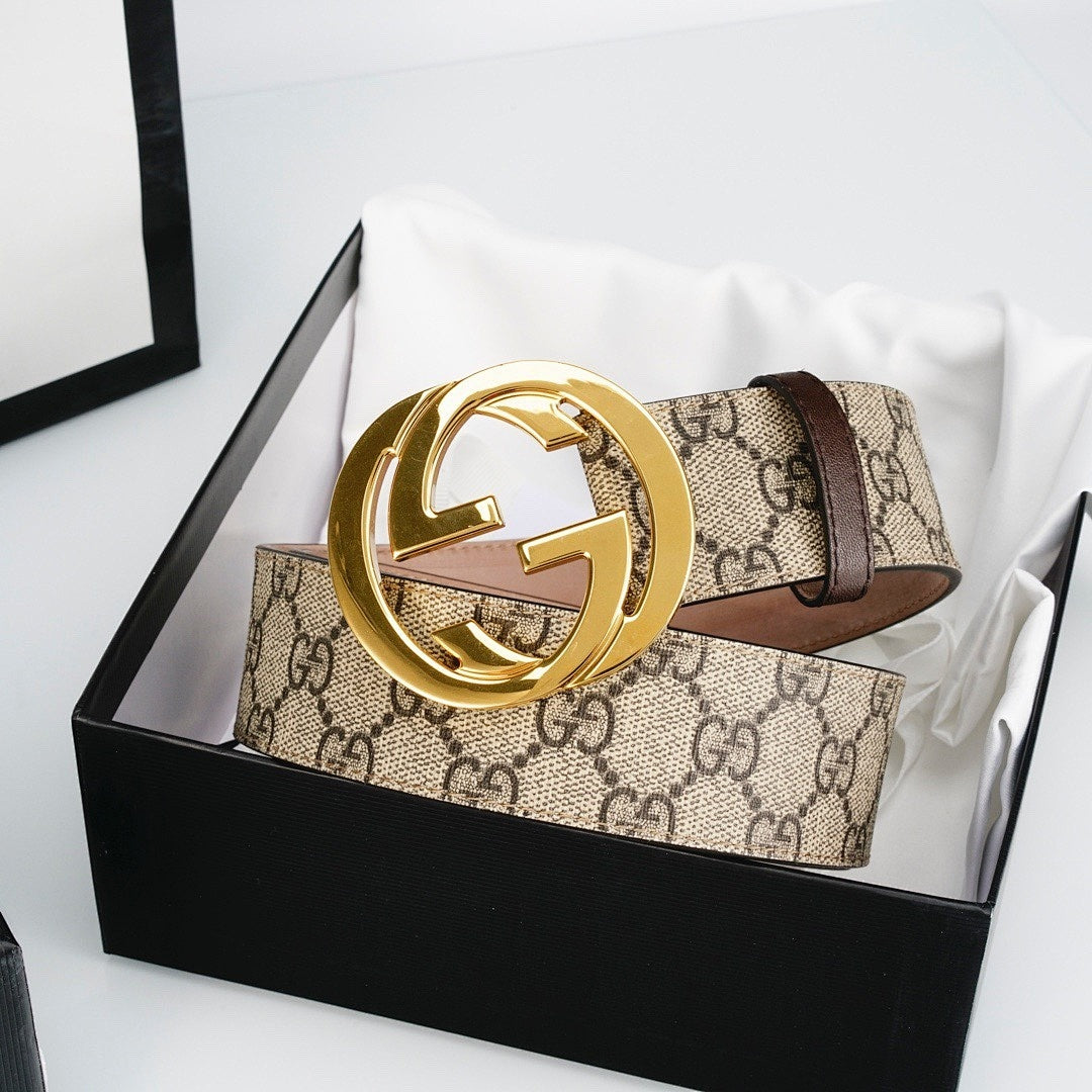 Gucci Reversible Leather Belt with Gold Buckle