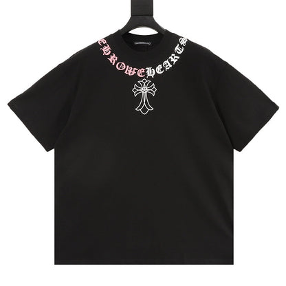 Chrome Hearts Color-block Gothic Script Cross Necklace T-Shirt