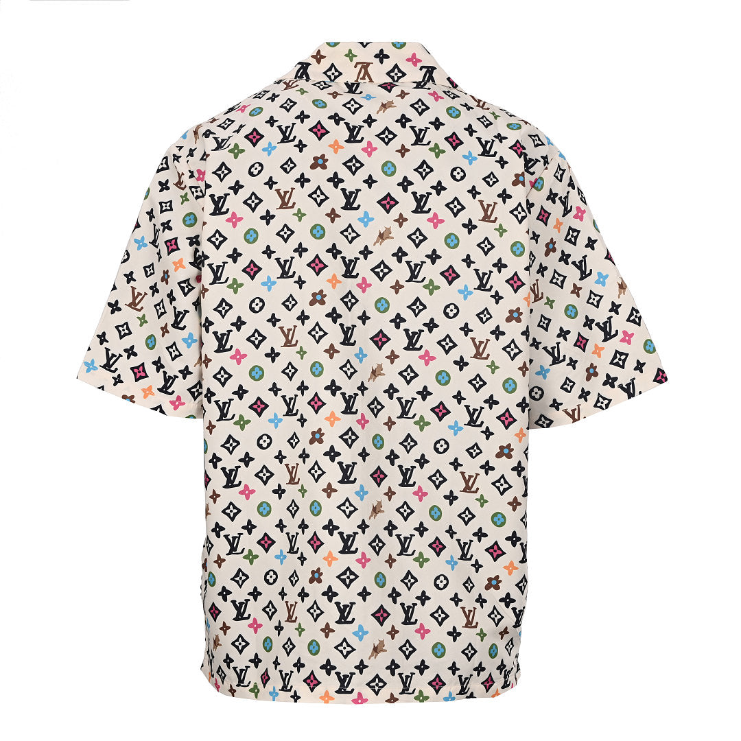 Louis Vuitton Printed Mulberry Silk Short-Sleeve Shirt