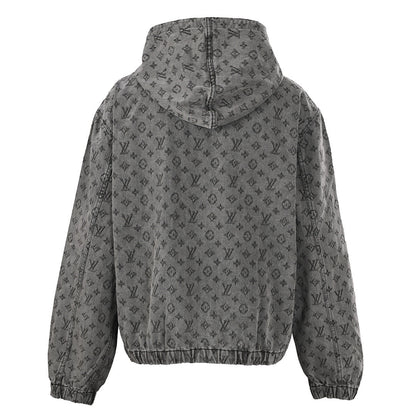 Louis Vuitton All-Over Monogram Jacquard Zip-Up Hooded Denim Jacket