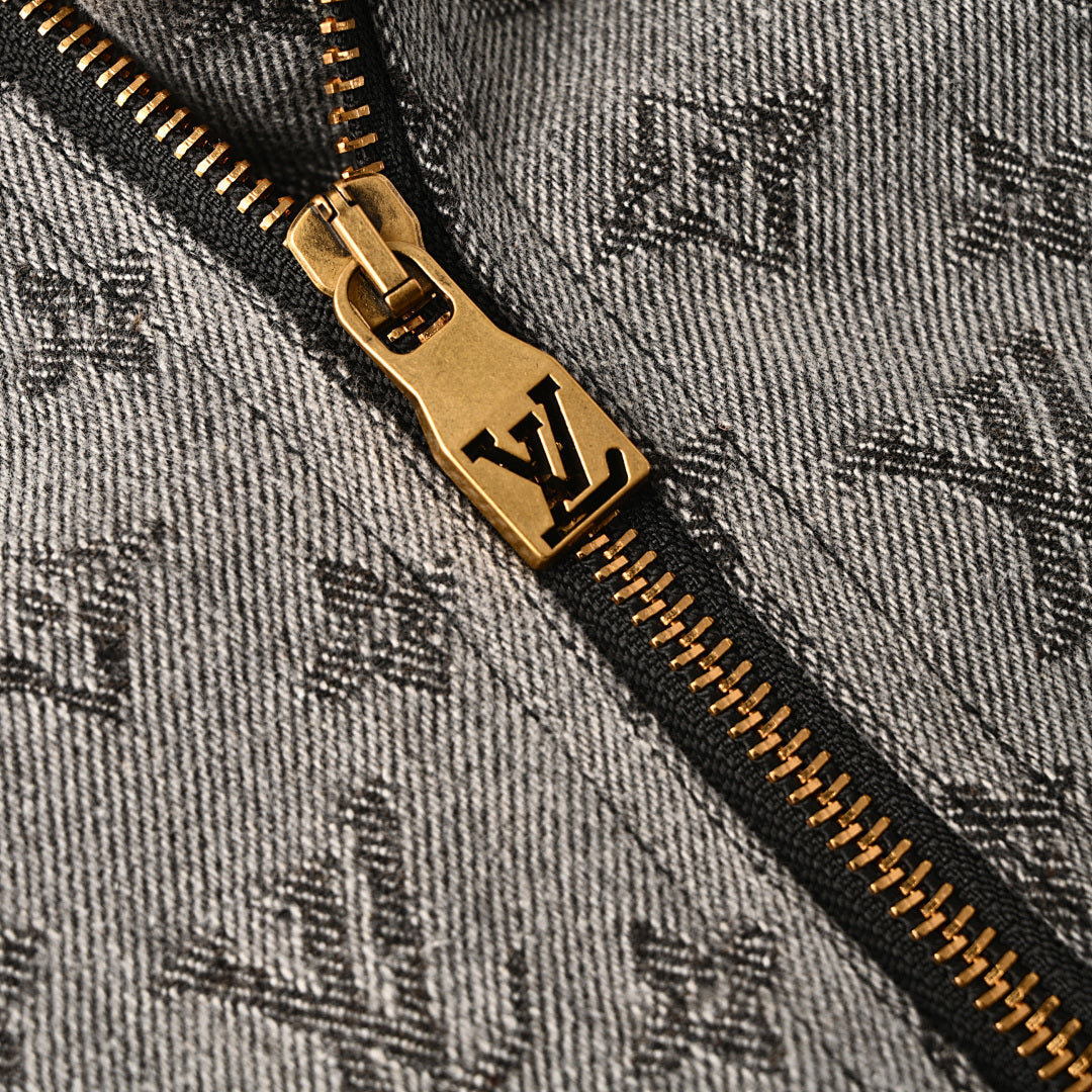 Louis Vuitton All-Over Monogram Jacquard Zip-Up Hooded Denim Jacket