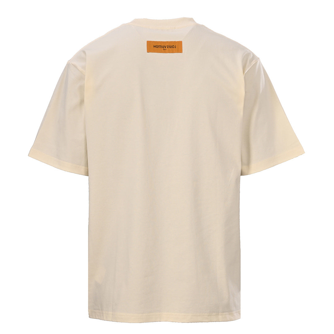 Louis Vuitton Short-Sleeve T-Shirt with Small Blue Floral Embroidered Lettering