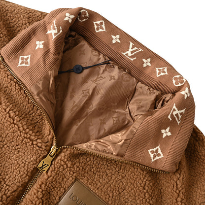 Louis Vuitton Leather Patch Stand-Collar Fleece Jacket