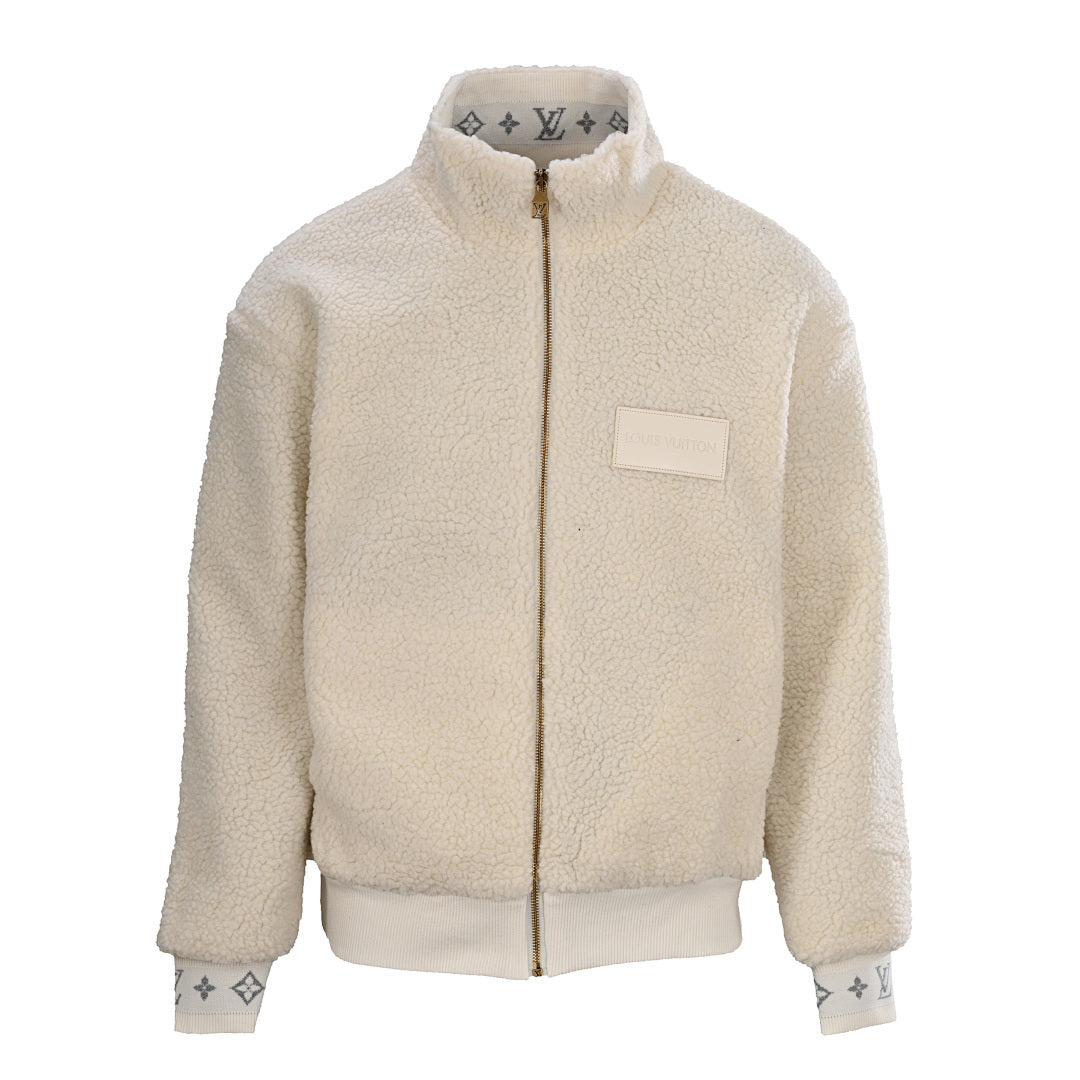 Louis Vuitton Leather Patch Stand-Collar Fleece Jacket