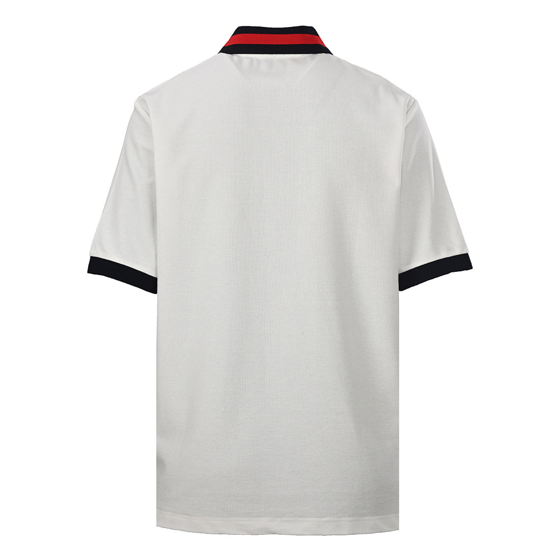 GUCCI Red and Green Web Embroidered Polo Shirt