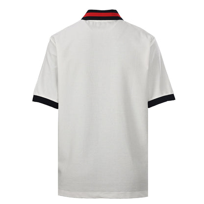 GUCCI Red and Green Web Embroidered Polo Shirt