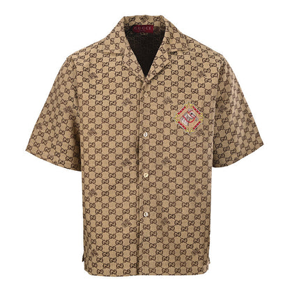 GUCCI Monogram Embroidered "Year of the Horse" Badge Cuban Collar Shirt