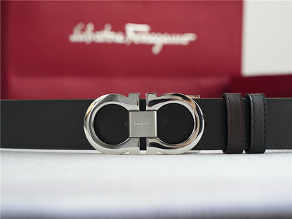 Ferragamo Classic Silver-Buckle Leather Belt