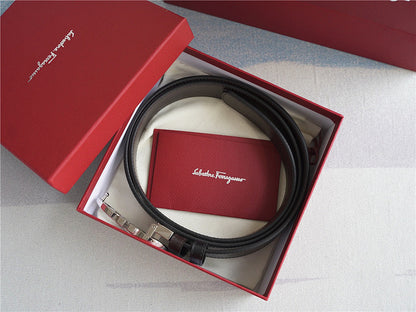 Ferragamo Classic Silver-Buckle Leather Belt