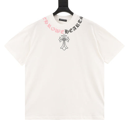 Chrome Hearts Color-block Gothic Script Cross Necklace T-Shirt