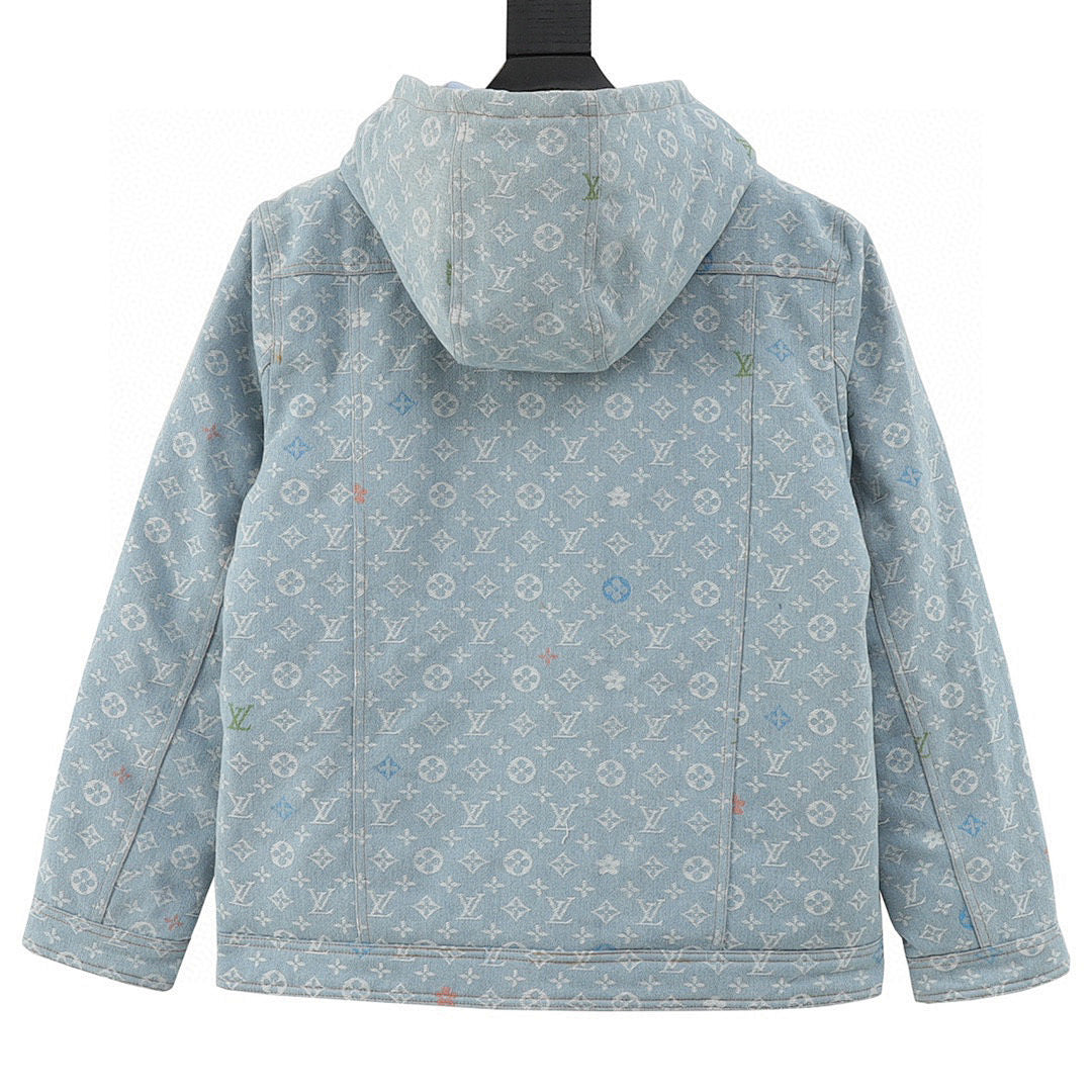 Louis Vuitton All-Over Jacquard Logo Washed & Distressed Cotton Hooded Jacket