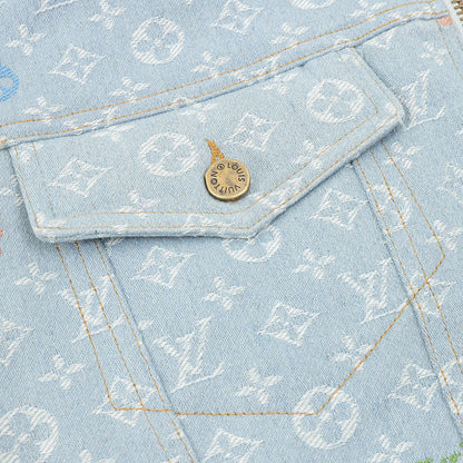 Louis Vuitton All-Over Jacquard Logo Washed & Distressed Cotton Hooded Jacket