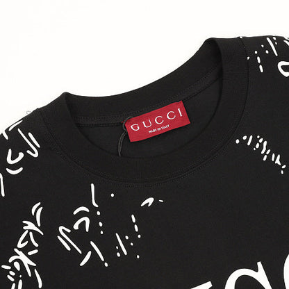 GUCCI 2026 New Arrival: All-Over Digital Print Short-Sleeve T-Shirt featuring Branch-Motif Lettering Logo