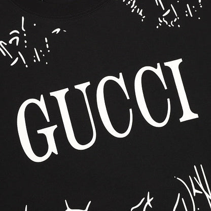 GUCCI 2026 New Arrival: All-Over Digital Print Short-Sleeve T-Shirt featuring Branch-Motif Lettering Logo