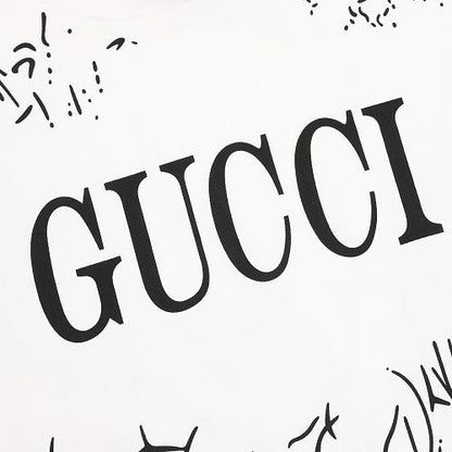 GUCCI 2026 New Arrival: All-Over Digital Print Short-Sleeve T-Shirt featuring Branch-Motif Lettering Logo