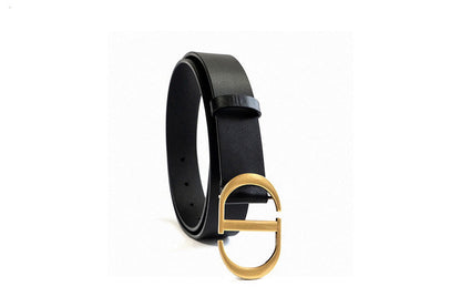 Dior Black Calfskin Belt with Gold Buckle