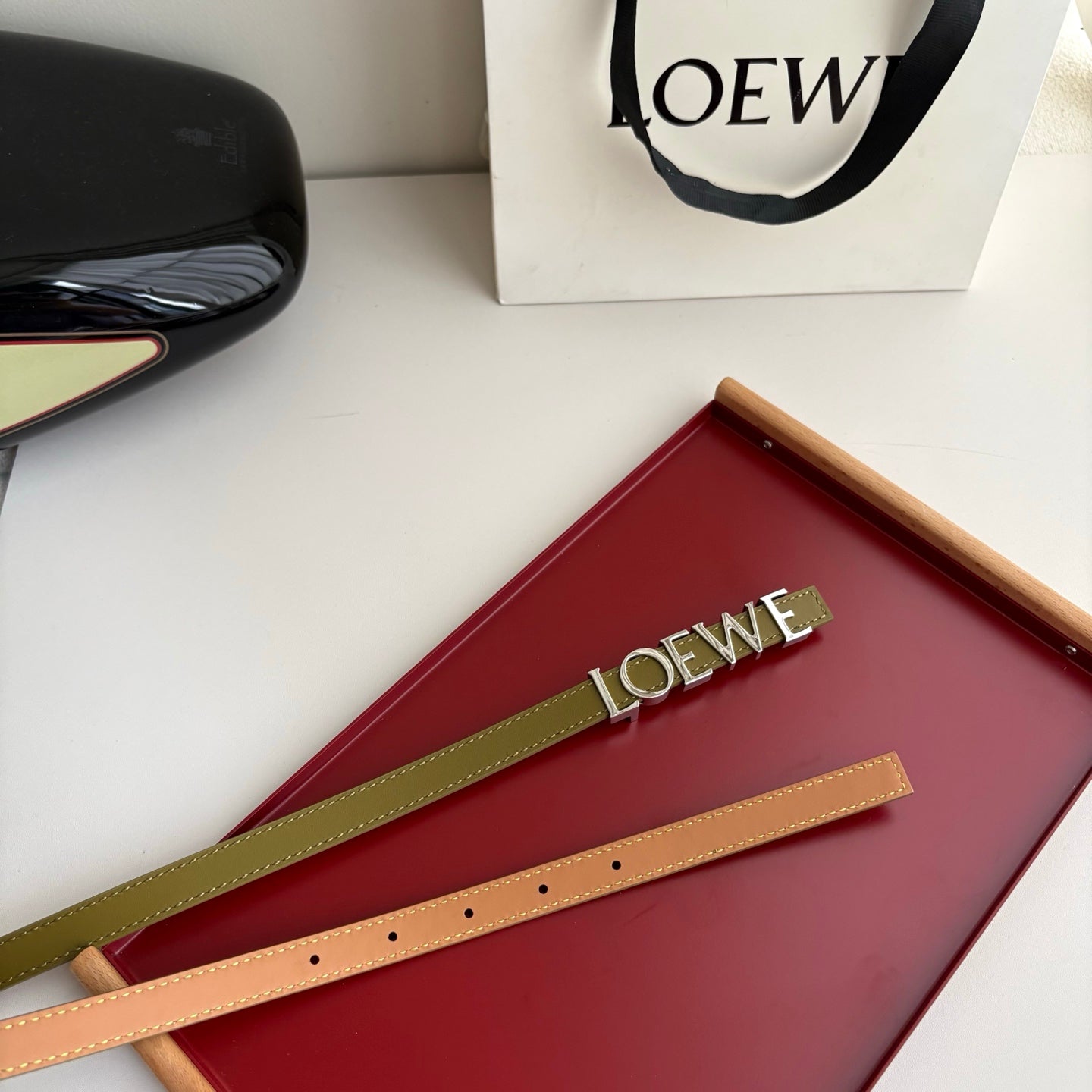 Loewe Women’s Leather Belt Anagram Buckle Classic Dress Waist Belt for Jeans Trousers Coat Casual Formal