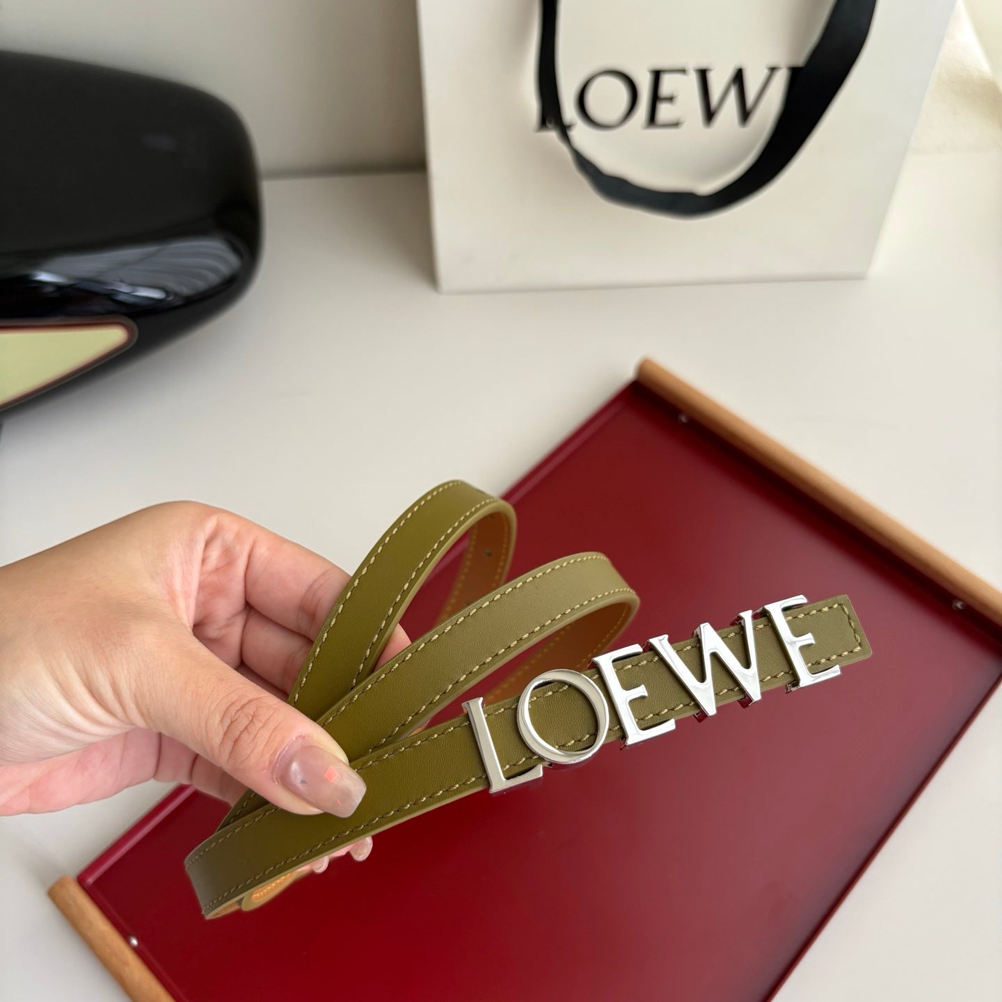Loewe Women’s Leather Belt Anagram Buckle Classic Dress Waist Belt for Jeans Trousers Coat Casual Formal