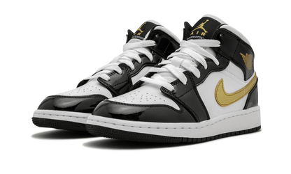 Air Jordan 1 Mid SE GS "Black Gold Patent Leather" BQ6931 007